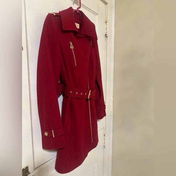 Michael Kors Women's Royal-Red Wool-Blend Zip Front Belted Pockets Coat Size 12 - Picture 2 of 9